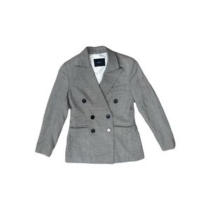 MO&CO Black & White Houndstooth Double-Breasted Suit Jacket | Wool & Silk | XS